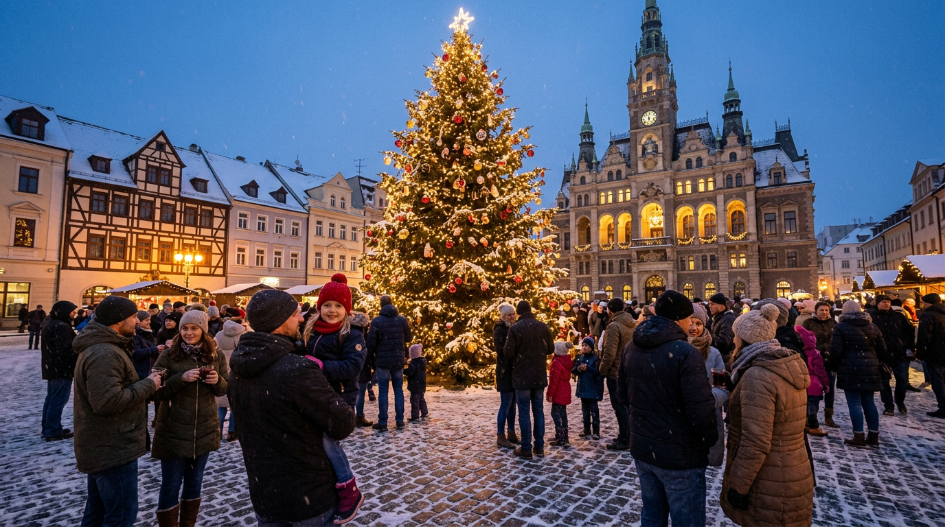 Rozsvícení vánočního stromu — ilustrace